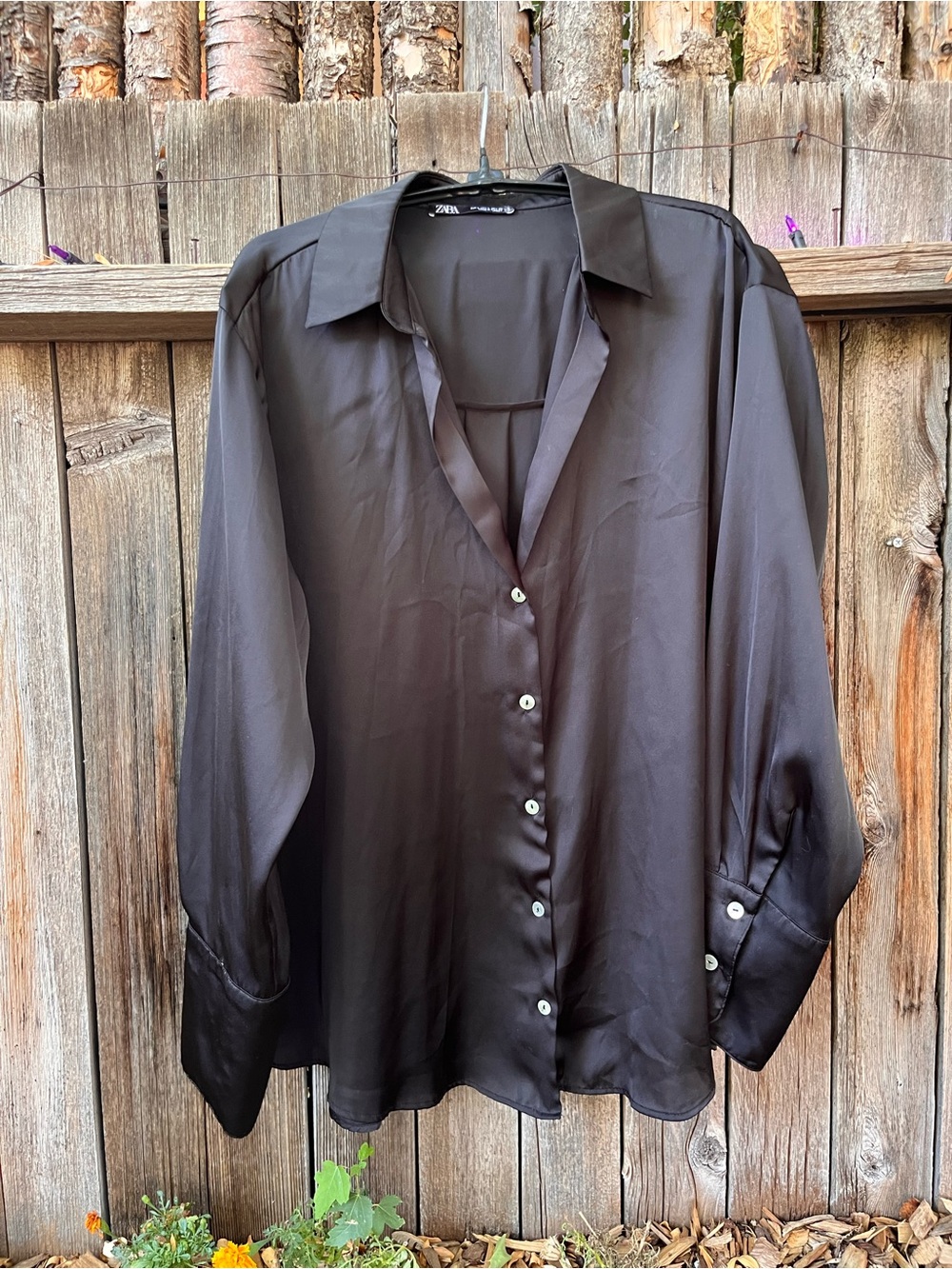Zara Women’s Black Satin Button-Up Shirt
